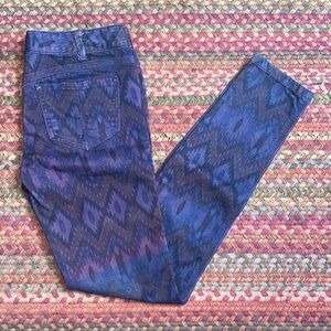 FREE PEOPLE DARK PURPLE AZTEC PATTERN GEOMETRIC SKINNY JEANS